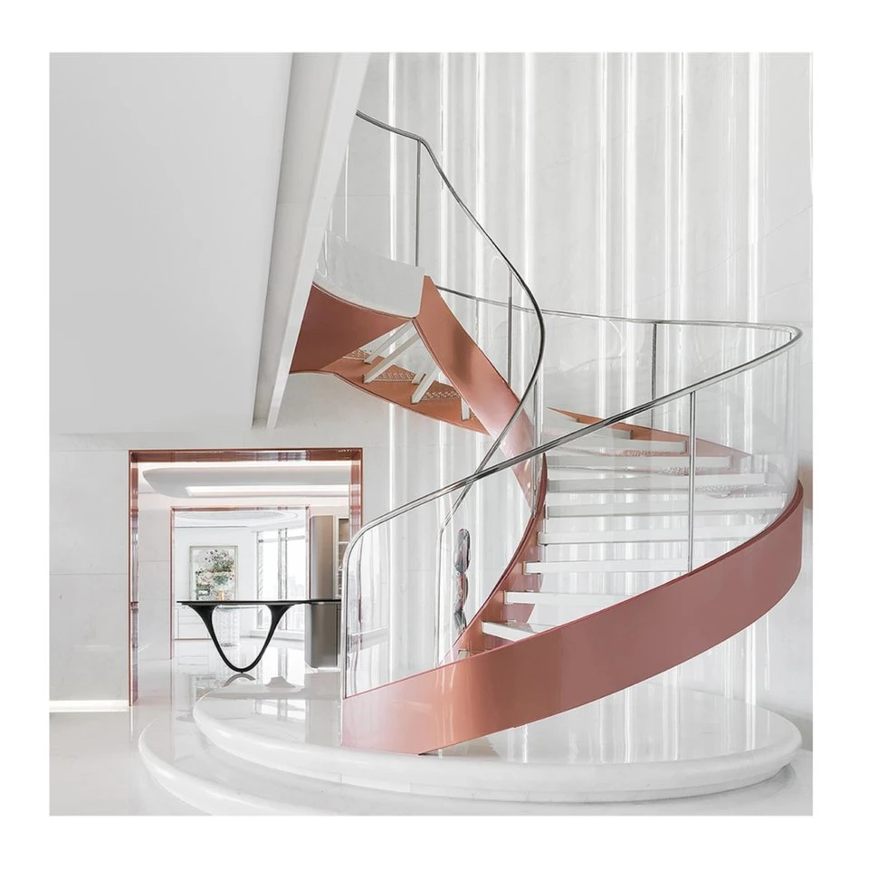 LED Light Stainless Steel Glass Spiral Stairs
