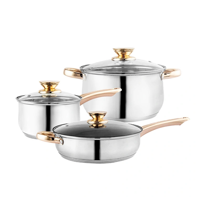 Juego de utensilios de cocina de 6 piezas para inducción de acero inoxidable, multicelda, resistente al horno, plata