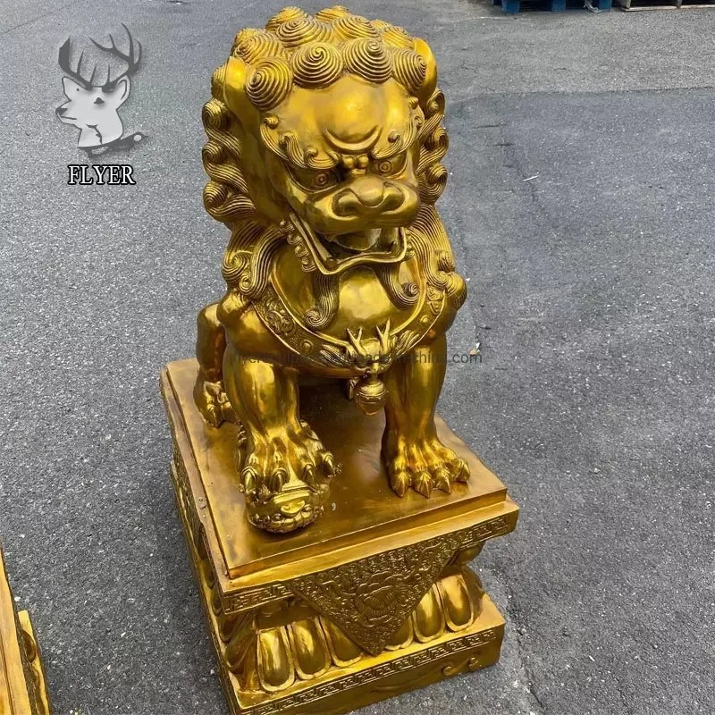 Large Wealth Porsperity Pair of Fu Foo Dogs Guardian Lion Statue Antique Bronze Chinese Lion Foo Dog Statue