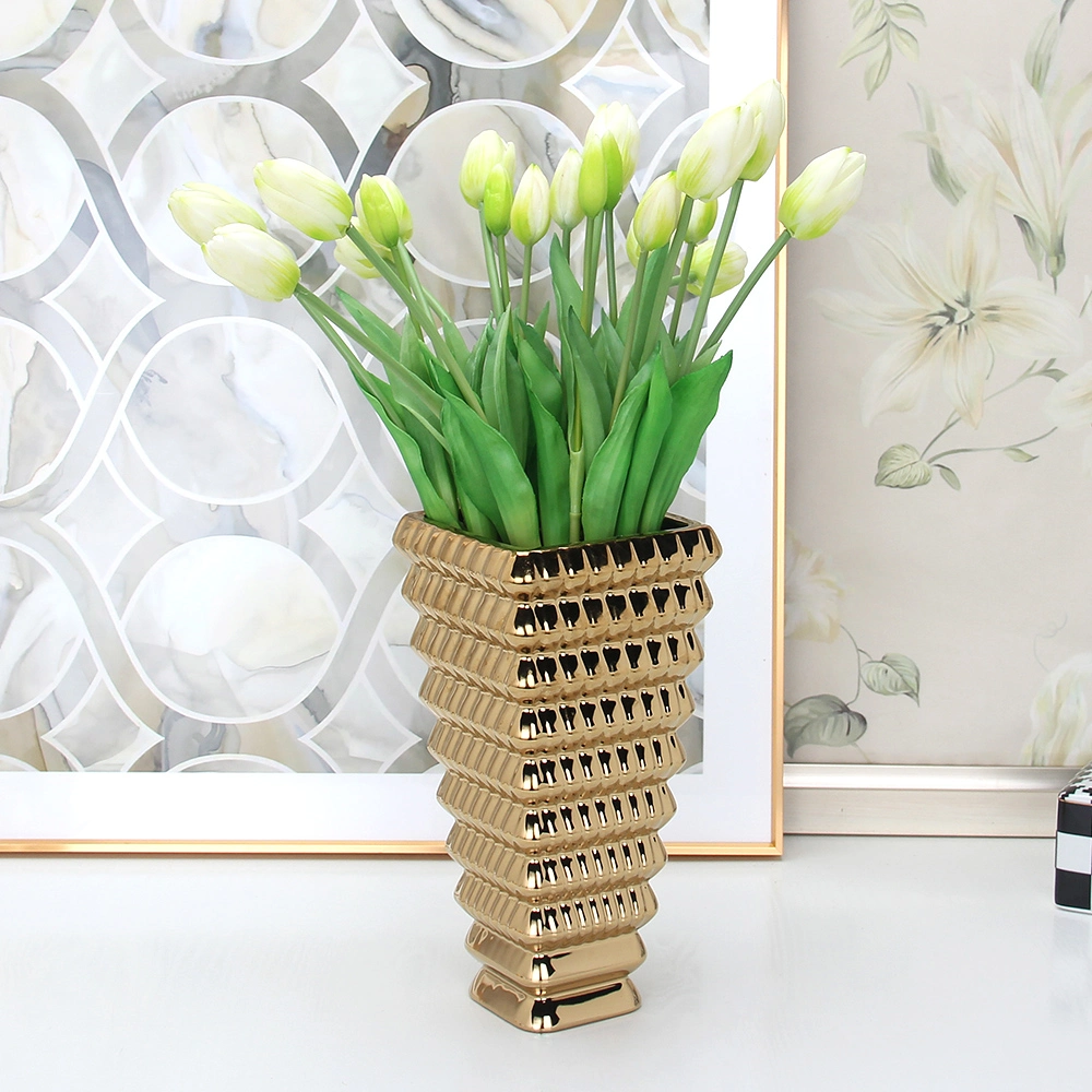 V114G Nordic Indoor Dutch Flower Bucket Home Decor Ornament Porcelain Gold Tabletop Orchid Vase Set
