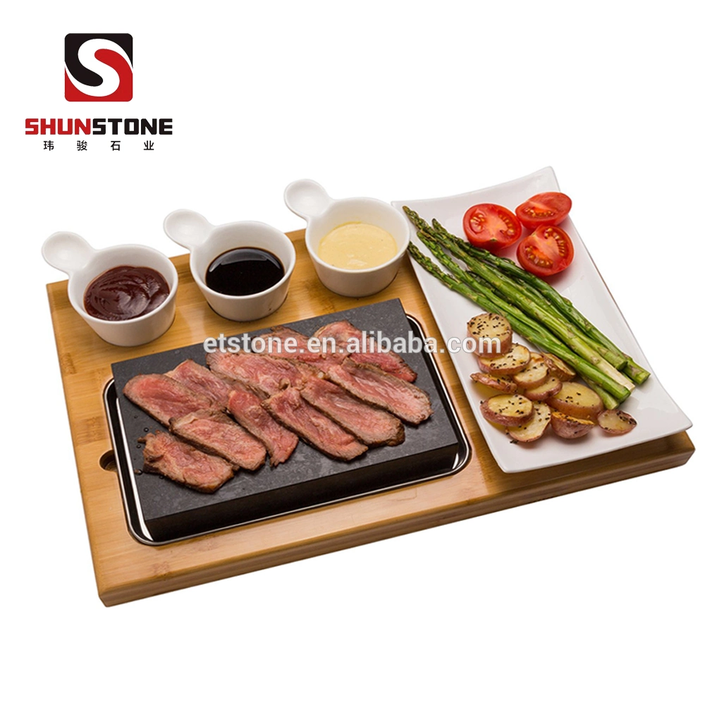 Le restaurant de cuisine chaude Stone, BBQ Steak Black Rock, Grill BBQ Steak de lave définit pour