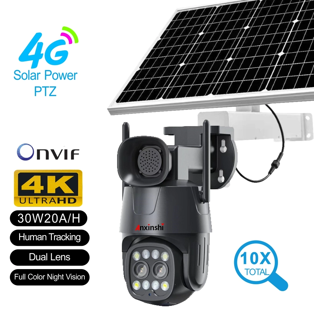 8MP Dual Lens 4G PTZ Camera Human Tracking Network Security Solar Camera