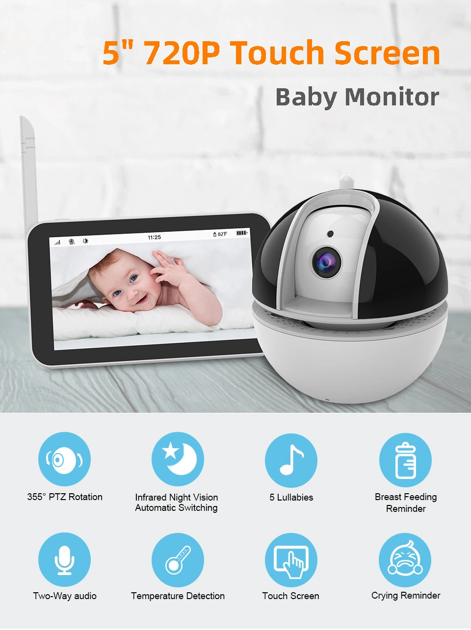 Smart IP Camera with 5inch LCD Screen+Touch Panel Baby Monitor of Surveillance Two Way Talk Night Vison LCD Display Baby Monitoring Camera
