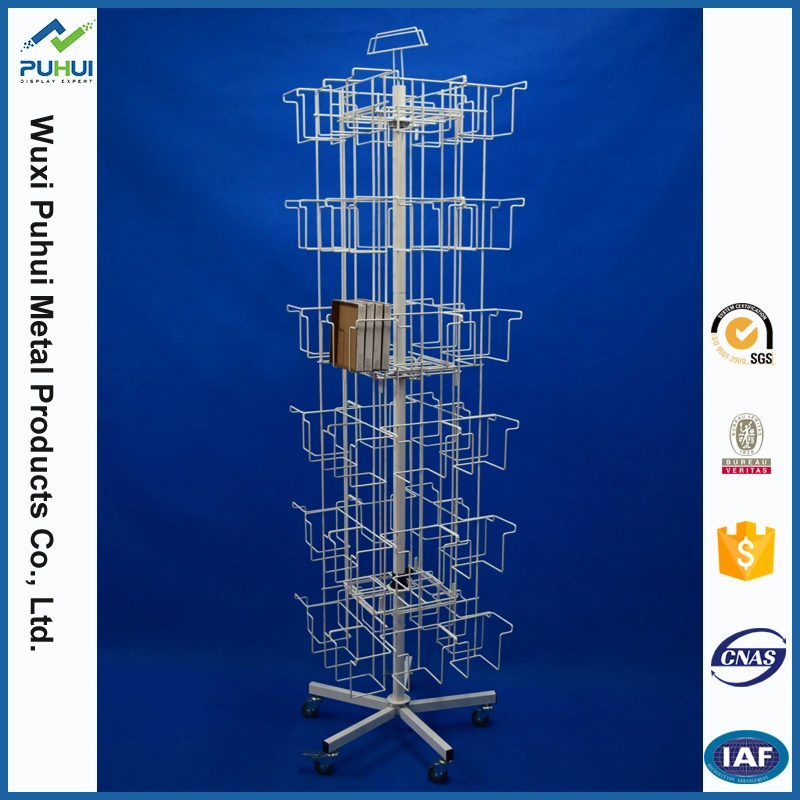 Metal Wire Form Holder Floor Spinning Cards Package Box Display Rack (PHY2052)