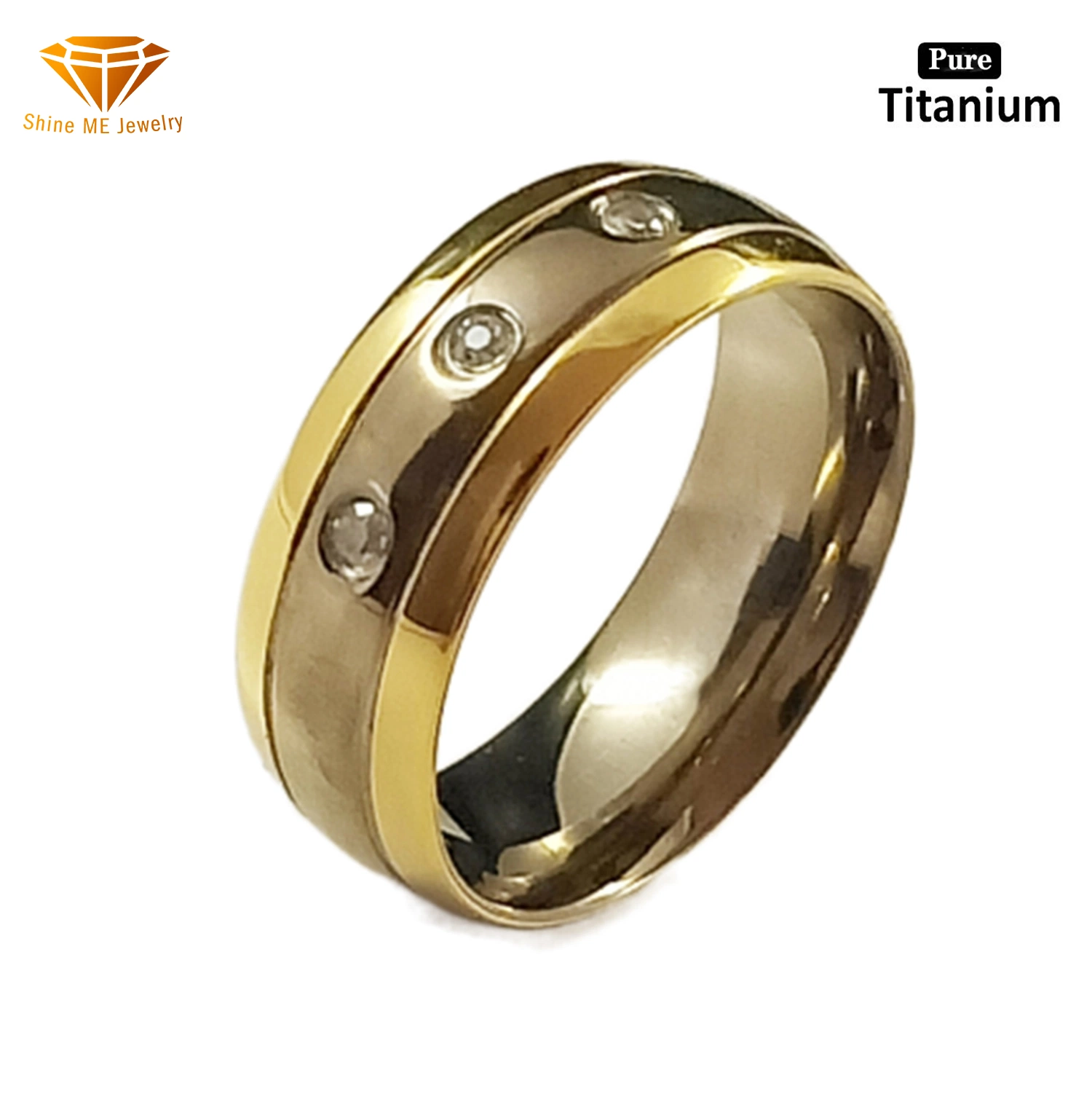 Fashion Jewelry Silver IP Gold CZ Pure Titanium Wedding Ring Jewelry Tr2026