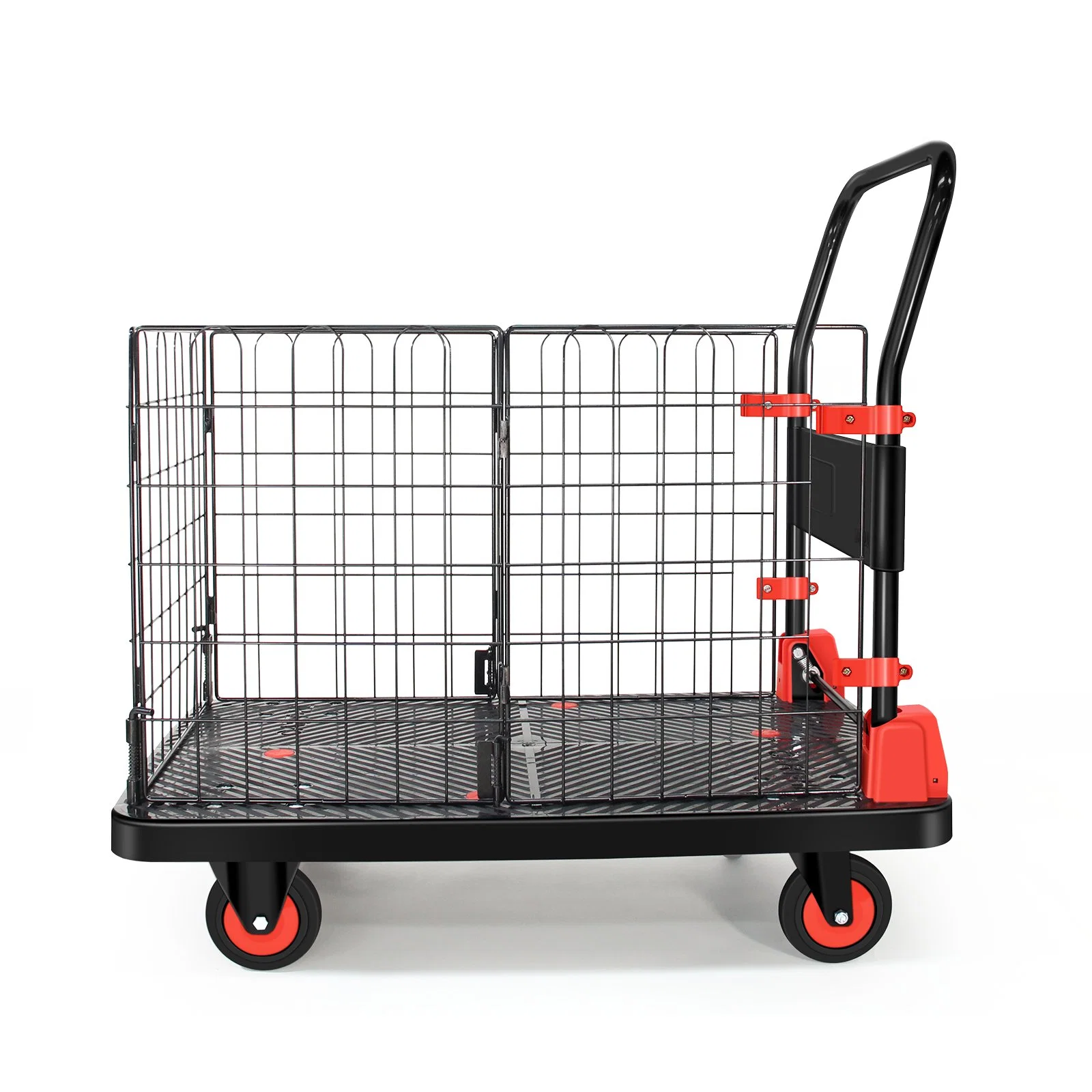 Uholan CT2-300 Chariots à main à plateforme en plastique pliable à grande capacité avec cage en filet.