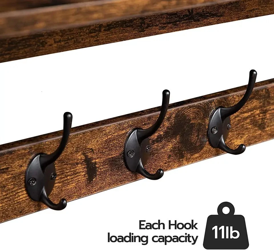 Rack de madeira Aquite montado na parede Coat Home decoração prateleira flutuante Com ganchos