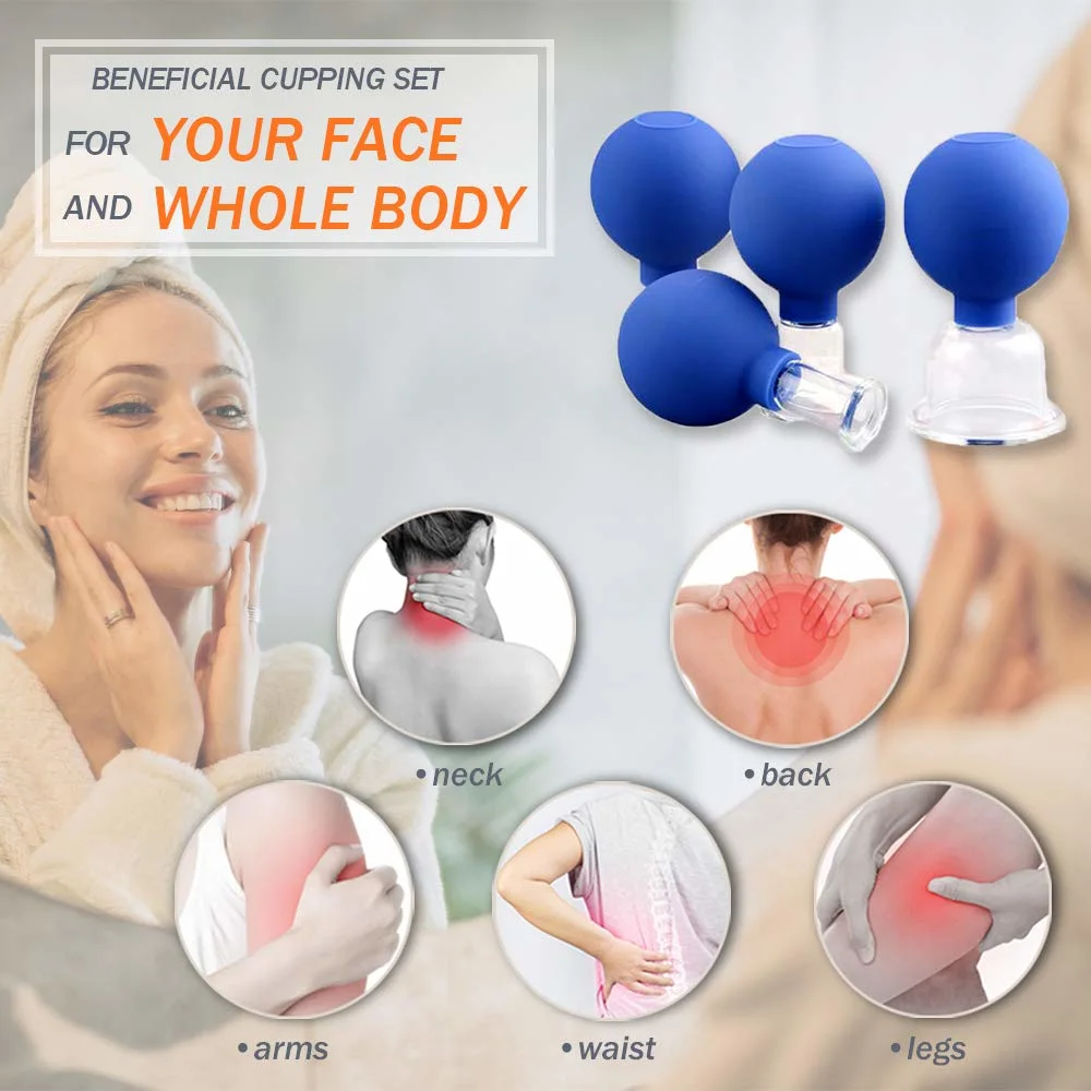 4 pcs facial de verre -d'aspiration en silicone de la thérapie de massage Saigner défini