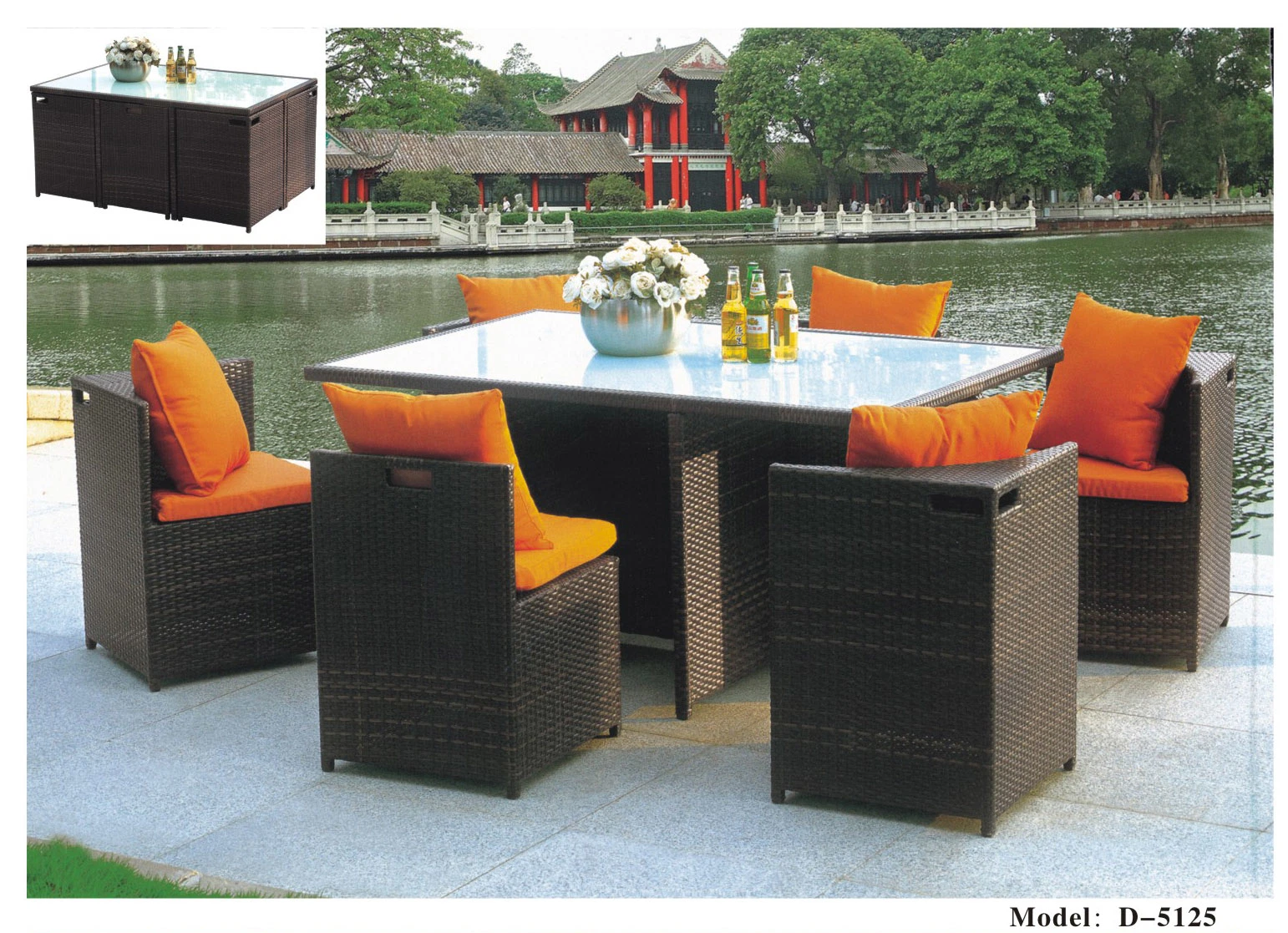 Stability Construction Outdoor Rattan Furniture Sets in 7PCS, Wicker Garden Furniture Suitable for The Beach and Swimming Pool, Rattan Dining Table with Chairs