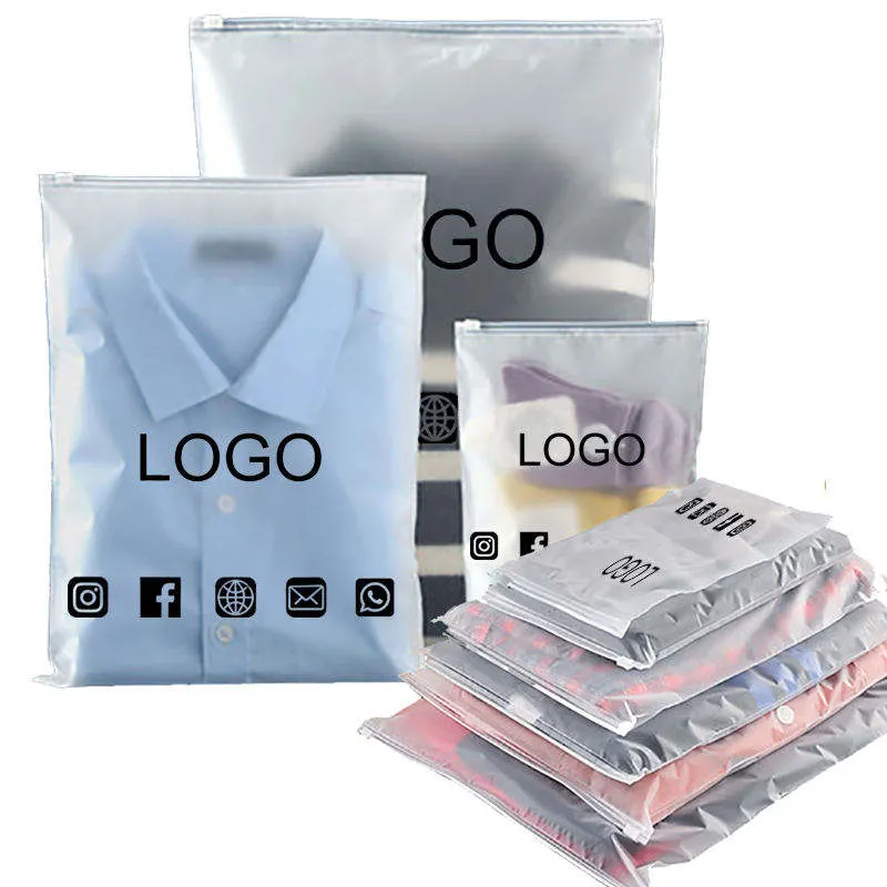 Custom Logo Pouches Frosted Printed Ziplock for Clothes Package PVC Clothing Packaging Bag Customized Plastic Zipper Bags