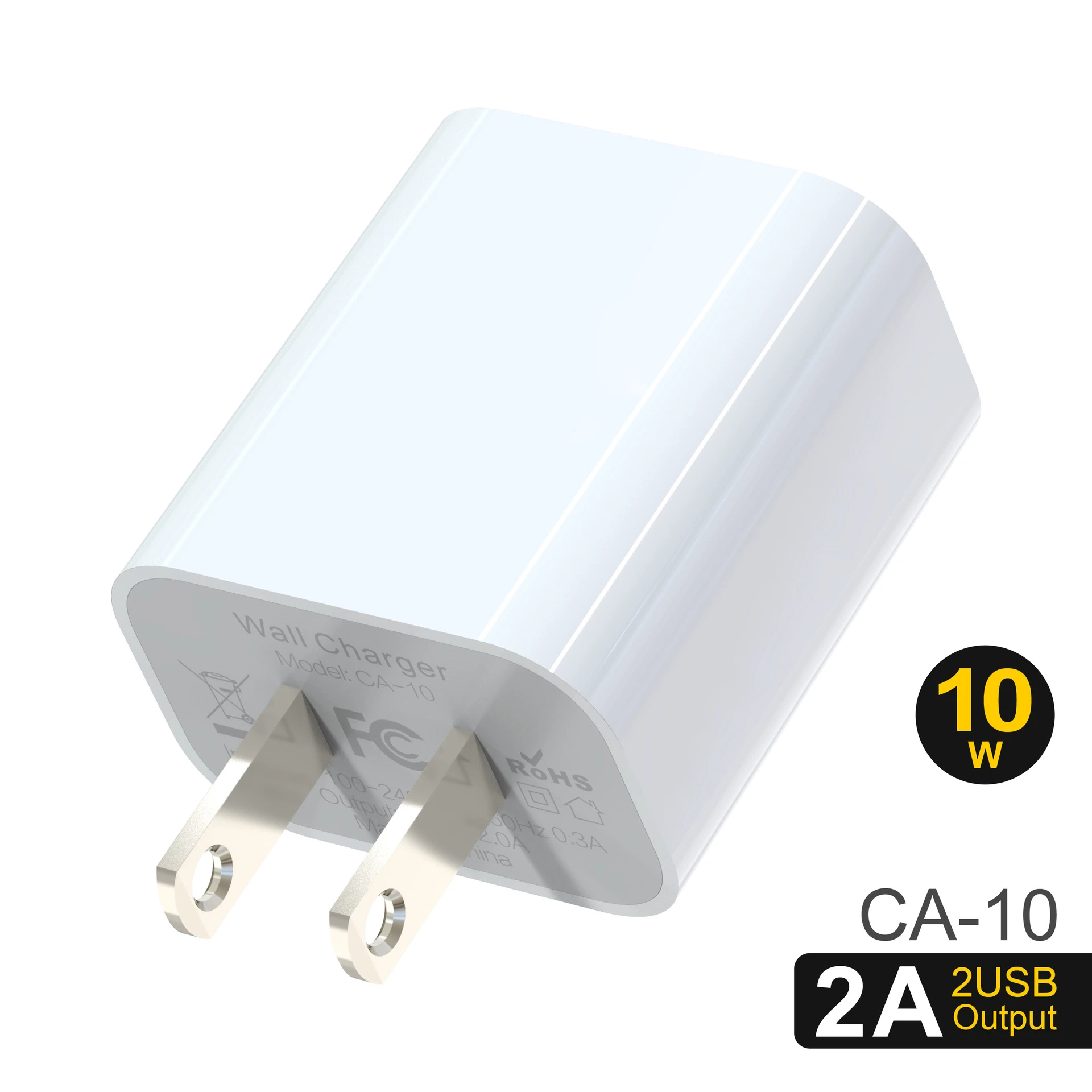 Adaptador de viagem USB duplo 5V2a 10W porta dupla American Standard Carregador de smartphone