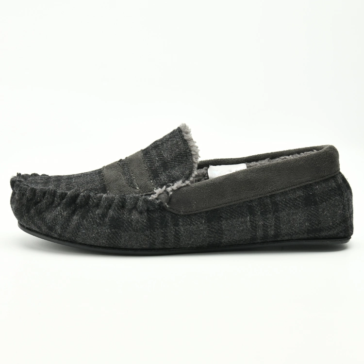 Fashion Trend Tweed Upper Sherpa Men's Moccasin Slipper Shoes