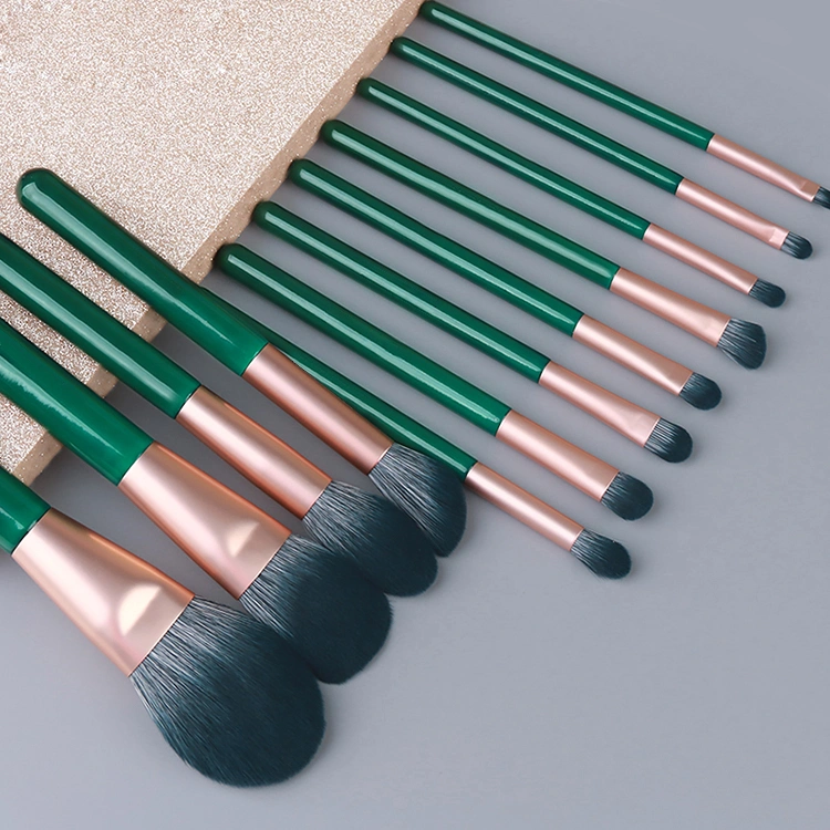 New Fashion Green Color 12PCS Makeup Brush Set High quality/High cost performance  Vegan Synthetic Hair Beauty Tools