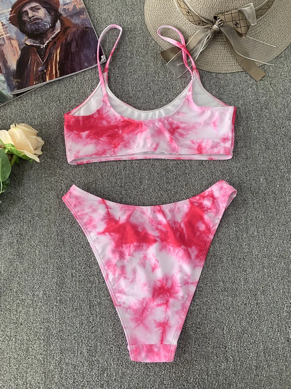 Tie Dye High Leg Bottoms Bikini Sport Swimwear