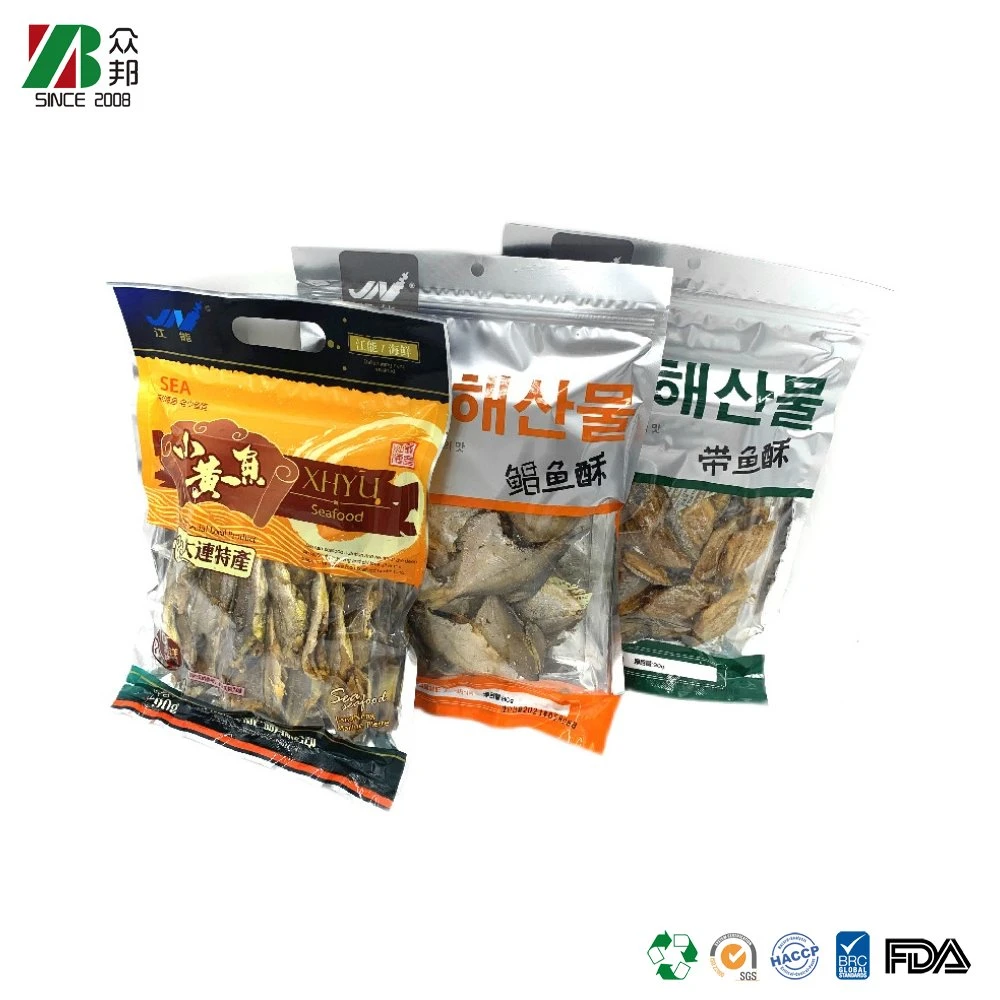 500g Three Sides Seal Crispy Bone Grilled Fish Fillet Seafood Snack Specialty Packaging Ziplock Bag with Clear Window