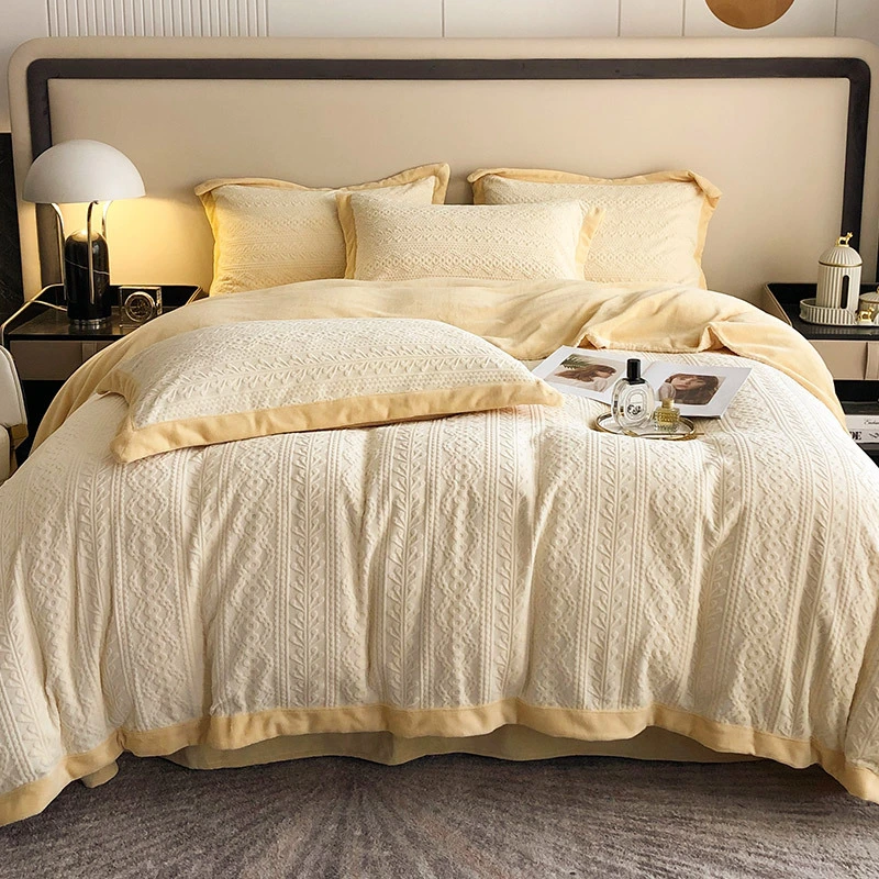 High-End Milk Velvet Four-Piece Flannel Bed Sheet and Duvet Set