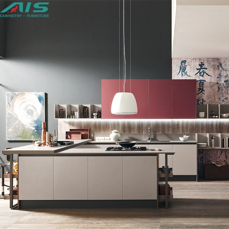 AIS European Elegant High End Good Quality Cheap Price Complete Floor to Ceiling Furniture Red Lacquer Kitchen Cabinets