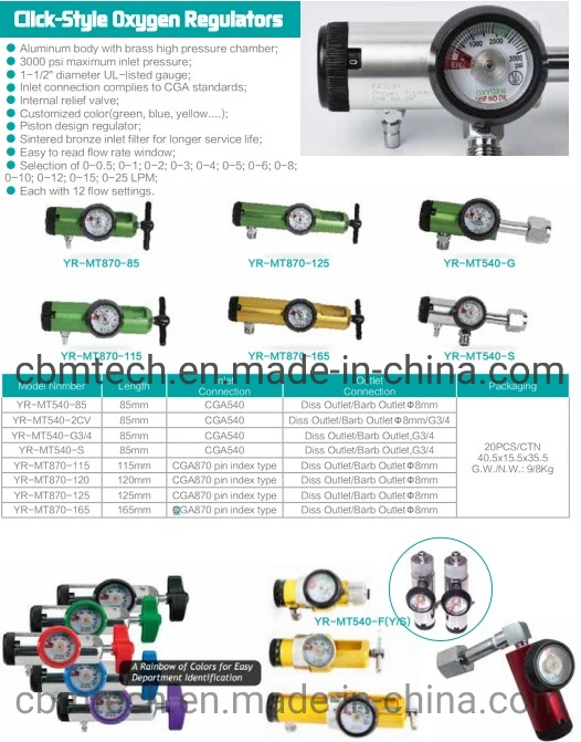 Click-Style latón con cámara de alta presión de los reguladores de oxígeno de la serie Yr-Mt870