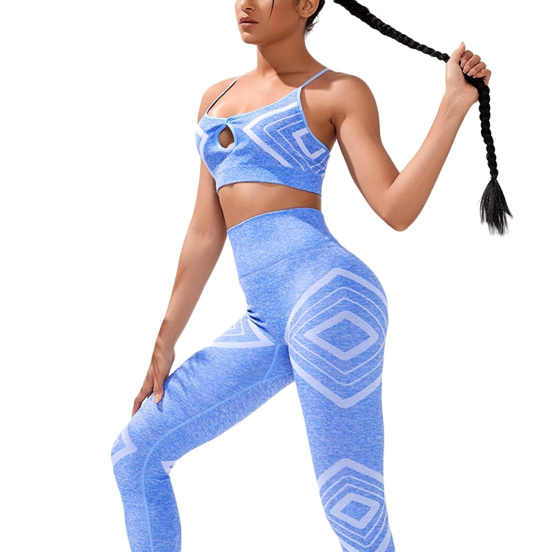 2022 New Hollow Sling Sports Bra with Chest Pad Female Beauty Back Sports Fitness Slimming High Waist Pants Yoga Suit