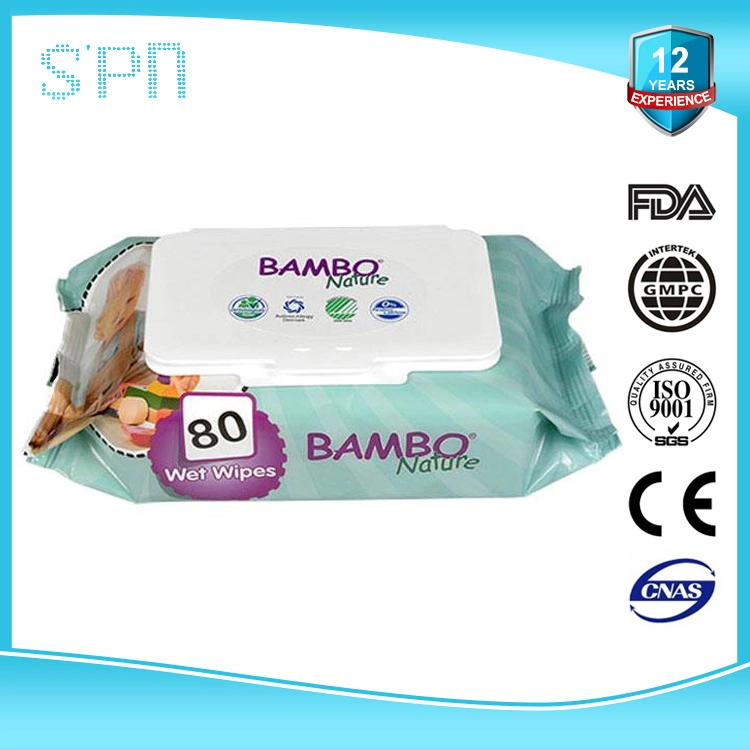 La tela sin tejer especial de alta calidad 100% de fibra de bambú No hay productos químicos agresivos desinfectar bebé suave limpie con adhesivo reutilizable abrir