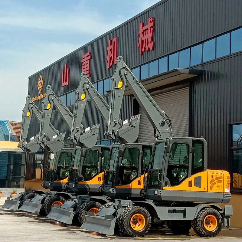 Shanzhong Brand 8ton Wheel Excavator with Front Dozer Blade and Rear Outrigger for Higher Stability