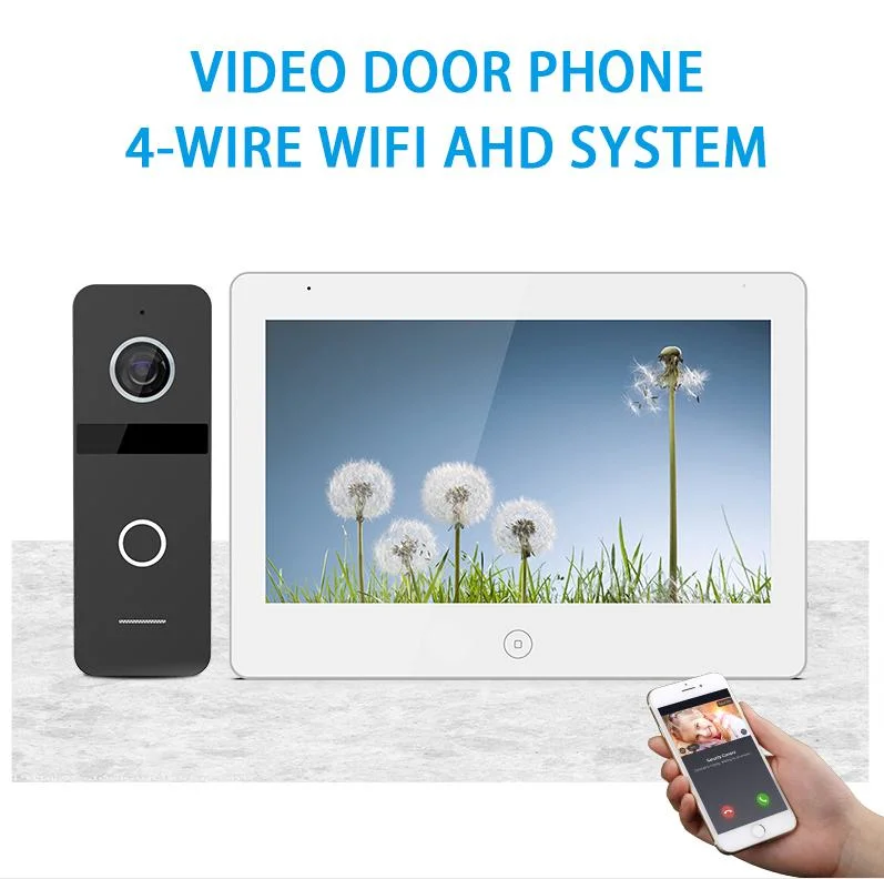 4 alambres de seguridad en casa WiFi de 10,1" Video Doorphone Kit Manos Libres