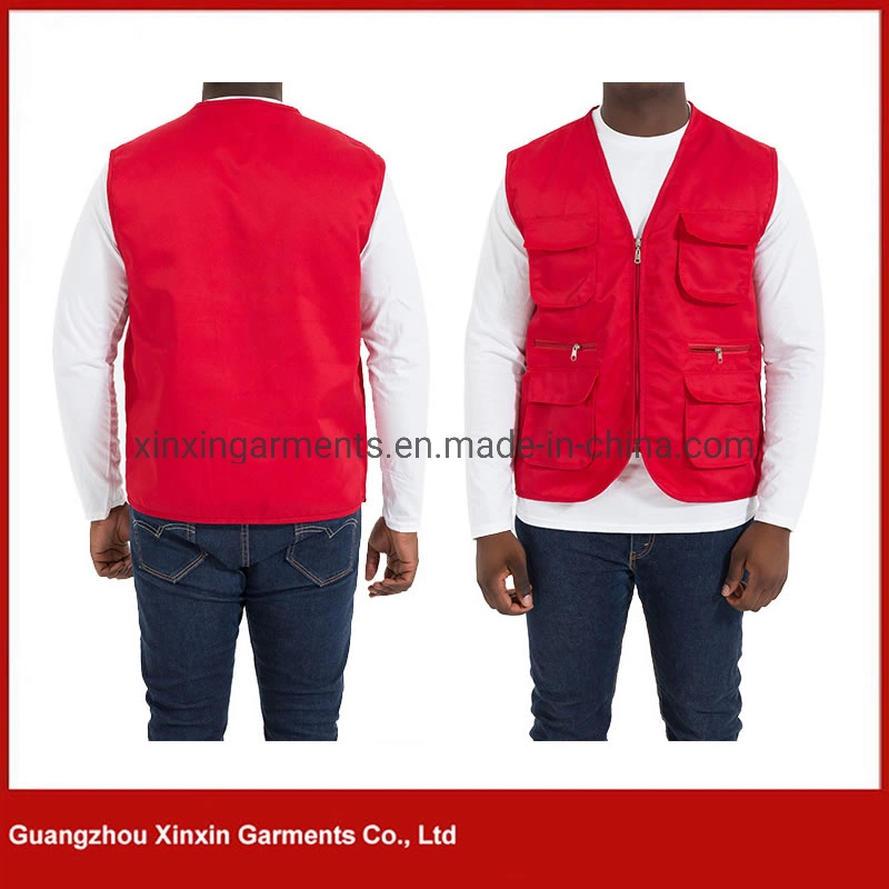 OEM Highest Quality Men Blue Working Vest Sleeveless Jacket with Multi Pocket (V79)