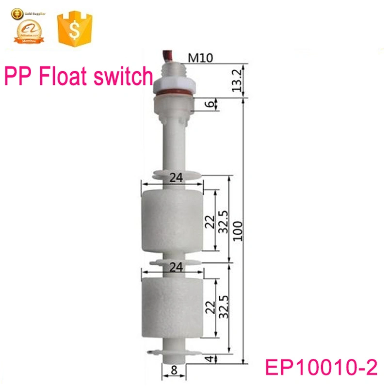 Ep10010-2-50 doble punto de nivel de agua Control Interruptor de flotador de circuito del sensor magnético de la Buena Nueva longitud 100mm M10