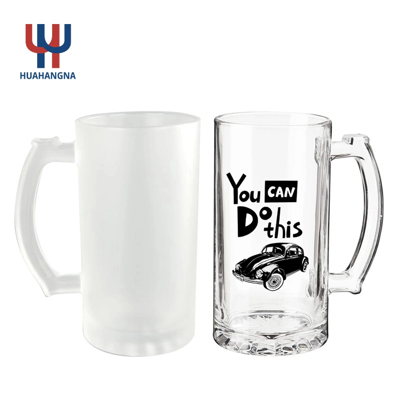 Customized Clear Cup Glass 16oz Frosted Sublimation Glass Beer Mug with Handle