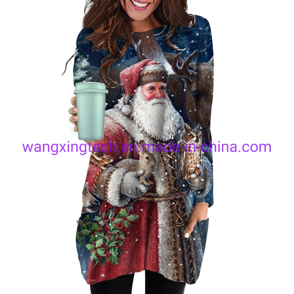 Wholesale/Supplier 2022 New Women's Loose Round Neck 3D Digital Christmas Element Printing Long T-Shirt