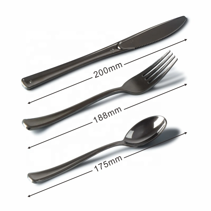 Stainless Steel Metallic Plated Cutlery Heavy Duty Plastic Disposable Tableware Silver Gold Fork Spoon Knife