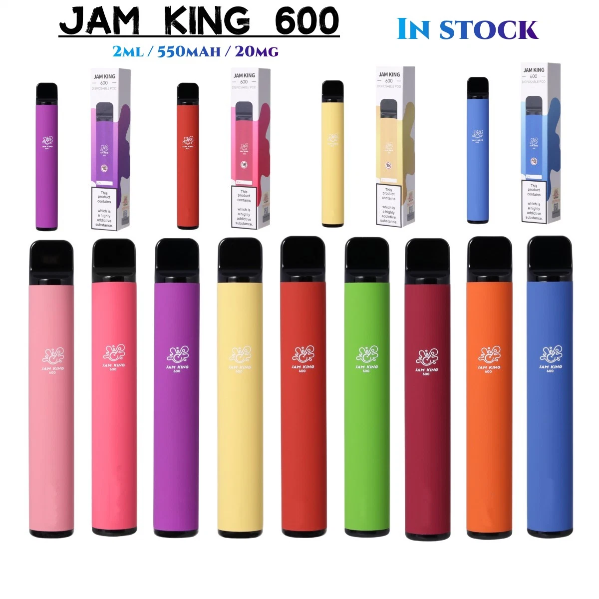 Jam King 600 Puffs Mini Vape Pen Günstige Preis Einweg Vape 10 Geschmacksrichtungen verfügbar Vaper Puff 2ml Kapazität 2% Nikotin Aromatisierte Vapes