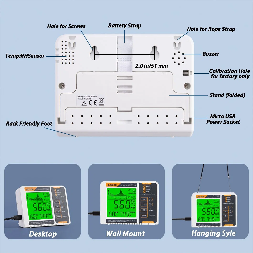 Monitor de alta calidad OEM de sobremesa y montaje en pared CO2 Gas Metro para Jardín Interior