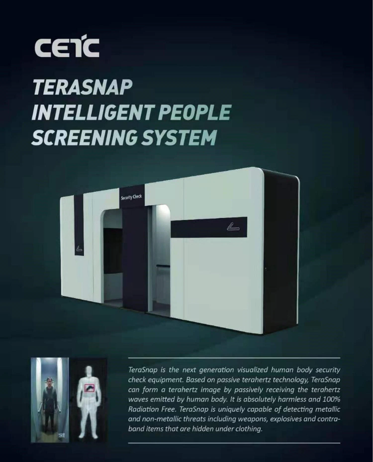 Système d'équipement de vérification de sécurité du corps humain de type Pass-through Terahertz pour Lieu de rencontre de la gare de l'aéroport