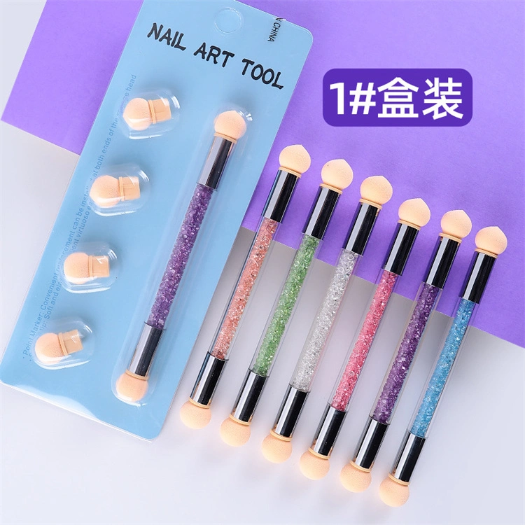 Double Side Shading Effect Sharp Round Nail Art Brush Manicure Tool Plastic \ Handle Artificial Sponge Nail Brush Set