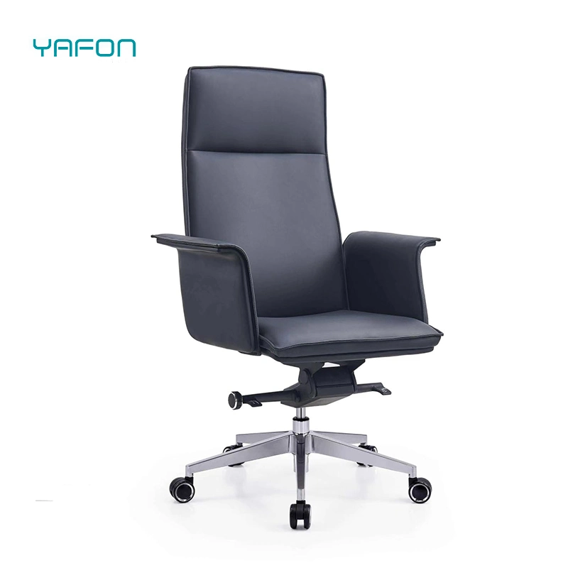 MID Back Black Leather Soft Executive Fixed Office Chair with Armrest