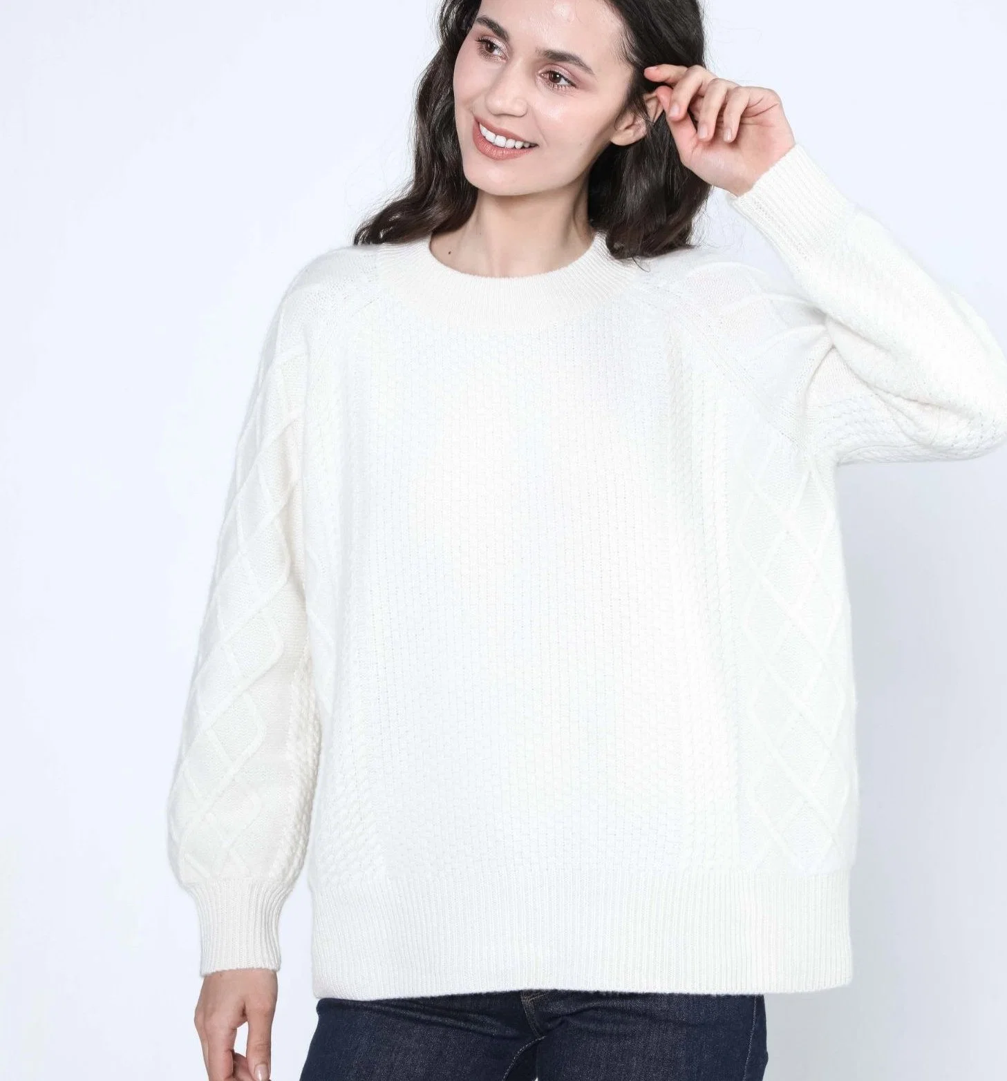 Cable Sleeve Women&prime; S Fashion Cashmere Heavyweight Pullover Sweaters