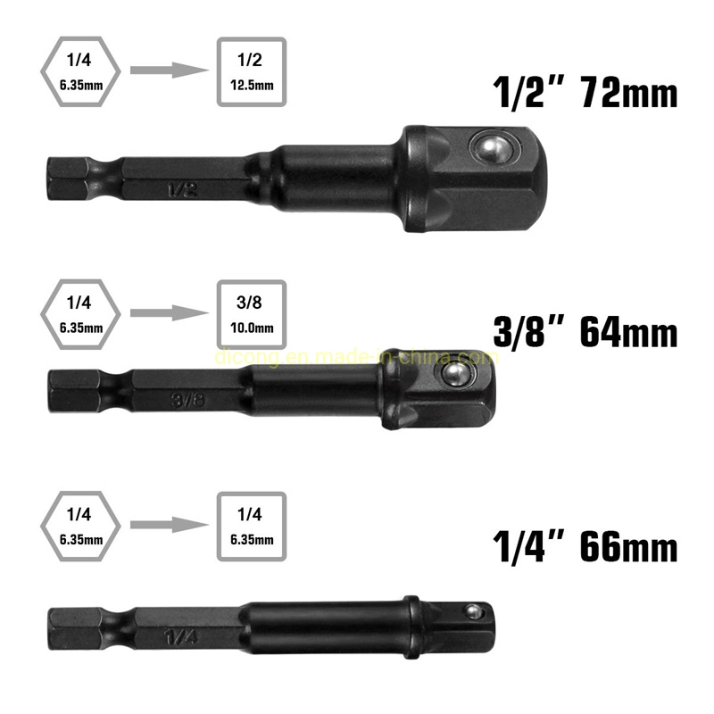 Adaptateur de prise femelle de conversion de prise femelle de lecteur complet 1/4, 3/8 et 1/2 pouces Viktec 7 pièces pour outils électriques (VT13186B)