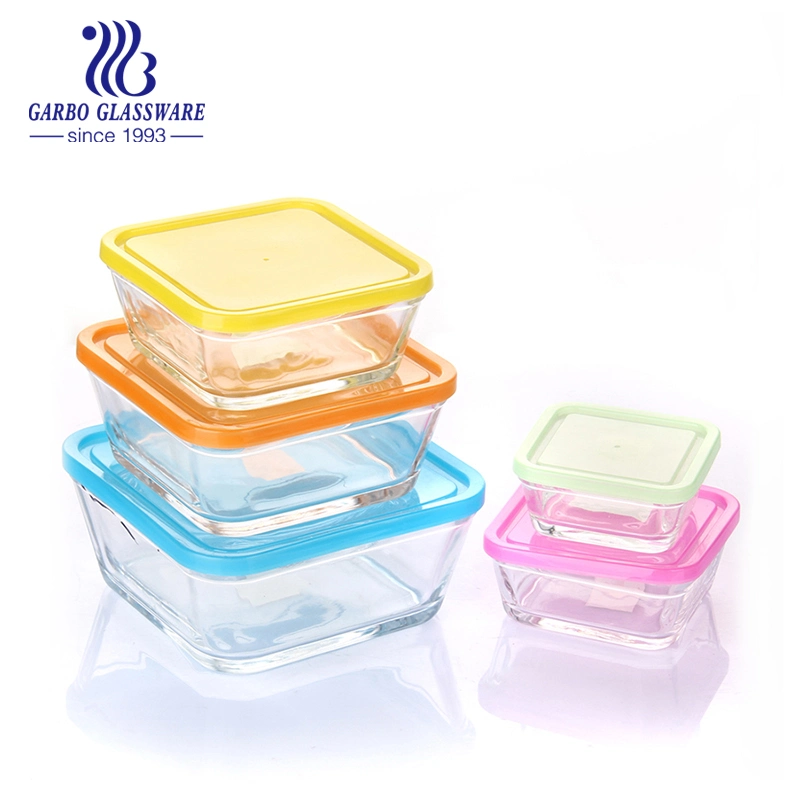 Ensemble de bols en verre carrés 5PCS pour la décoration colorée, ensemble de récipients alimentaires, ensemble de bols de salade de rangement.