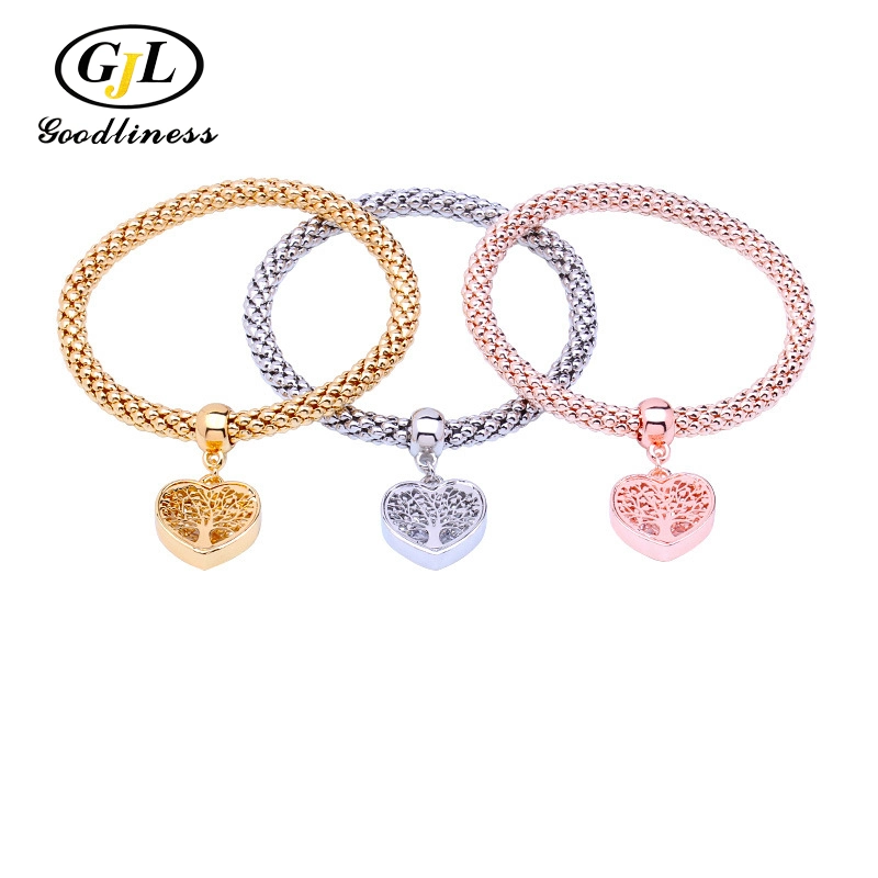 Three Colors Plating Love Heart Shape Child Pendant Character Chain Set Bracelet Jewelry