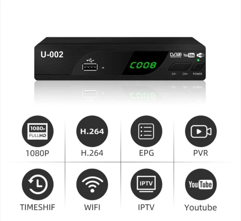 Comercio al por mayor DVB T2 MPEG4 H. 264 Full HD receptor de TDT USB Digital DVB-T2 Decodificador.