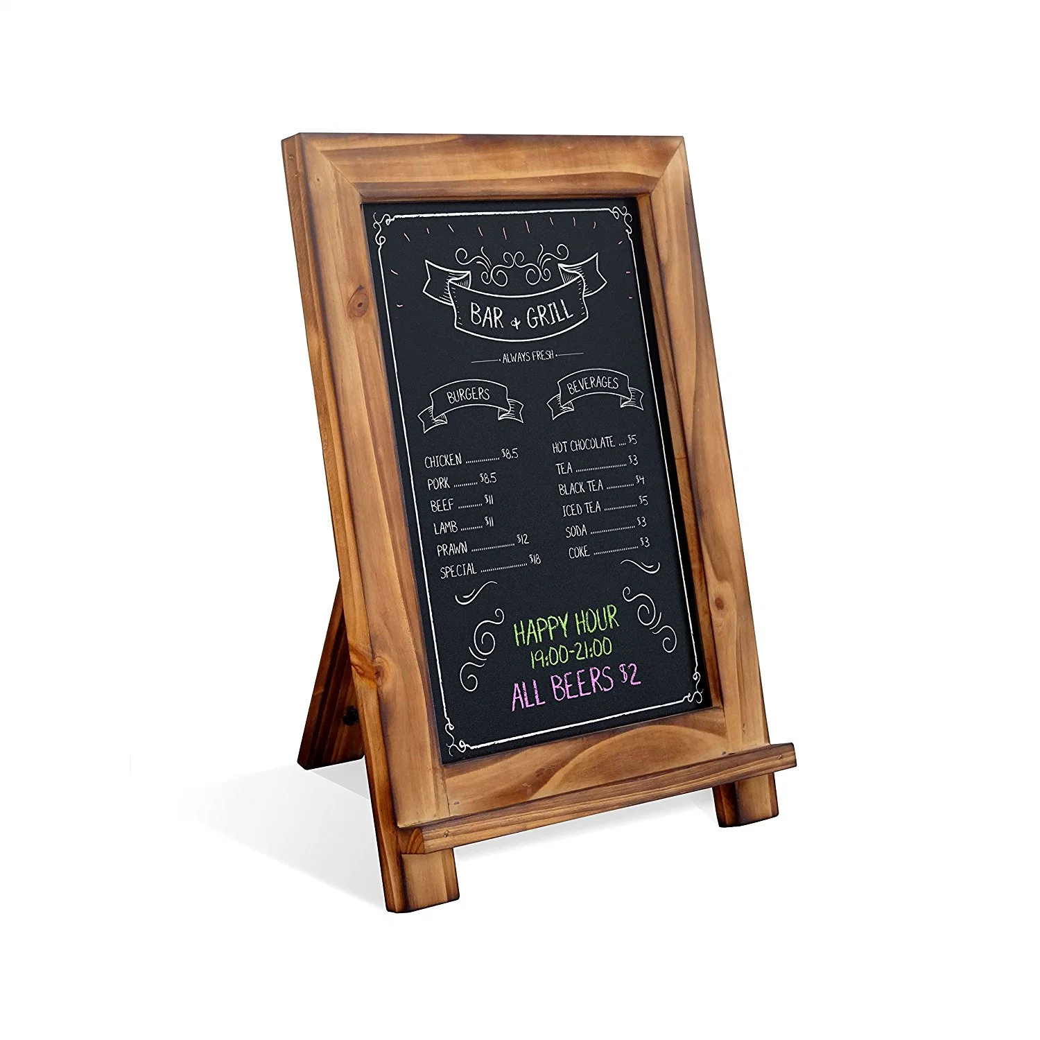 Tabletop Menu Chalkboard Free Standing Restaurant Blackboard Wooden Memo Board