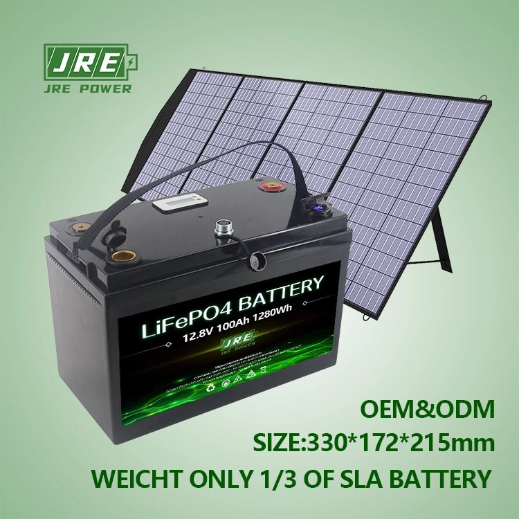 Jrepower Portable Multi-Functional Lithium 12V 100ah Deep Cycle Battery with Cigarette Lighter Power Port/USB/LCD Display