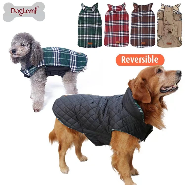 British Style Pet Winter Coat Warm Two Feet Polyester Cotton Winter Coat Buckle Design Is Convenient to Wear