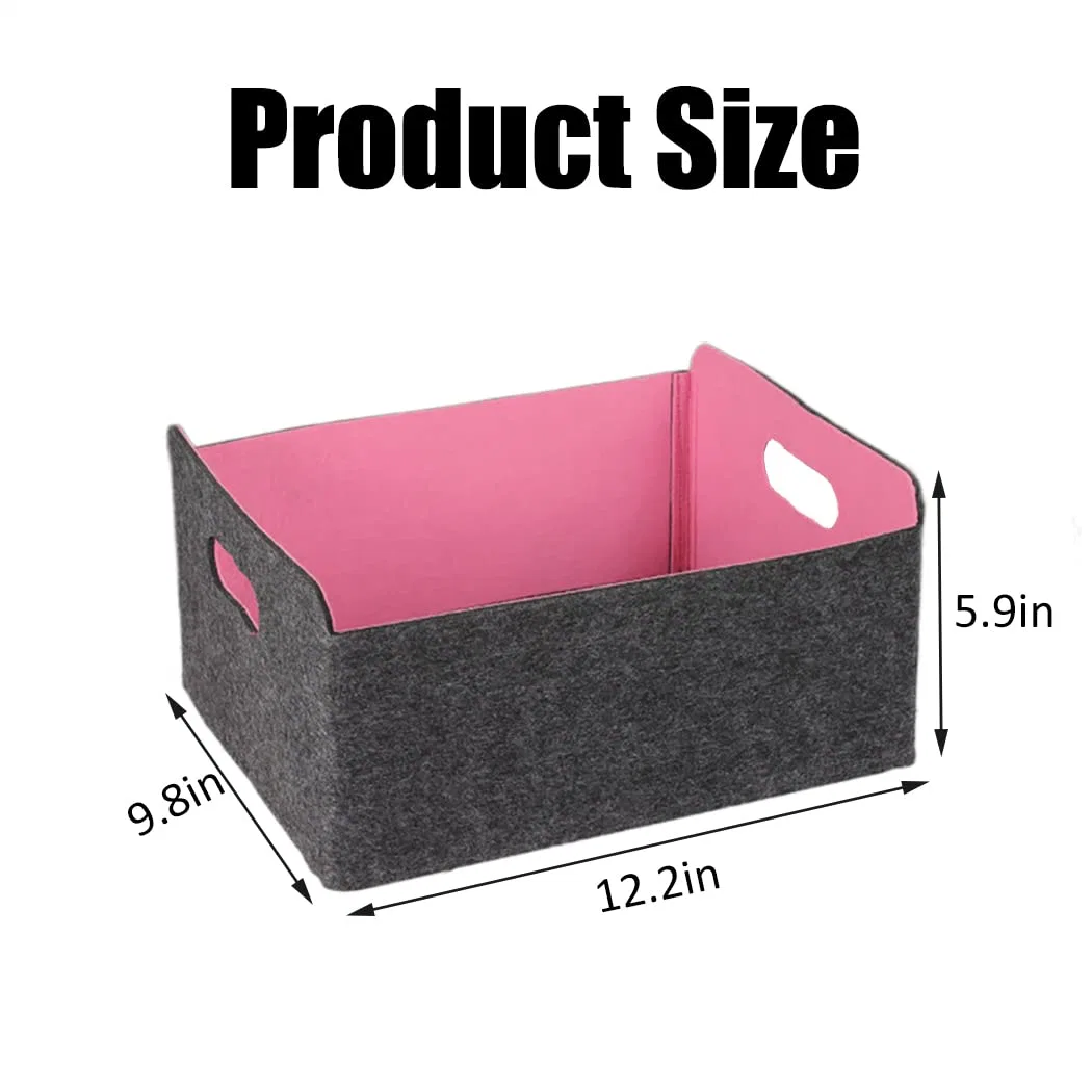 3 Pack Foldable Magazine Organizers Storage Cabinet Felt Storage Basket with Handles