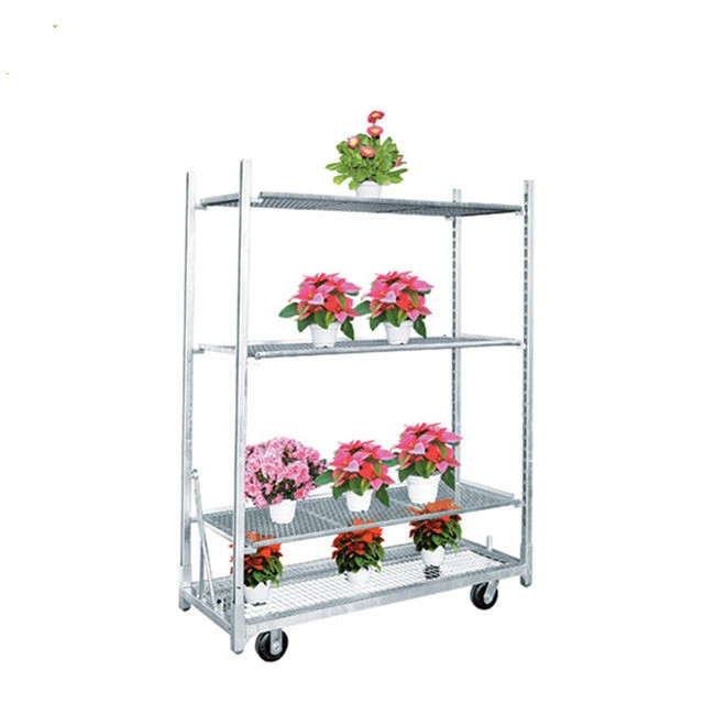 Factory Manufacture Danish Garden Transport Flower Pot Plant Rack Cart Trolley with 4 Wheels