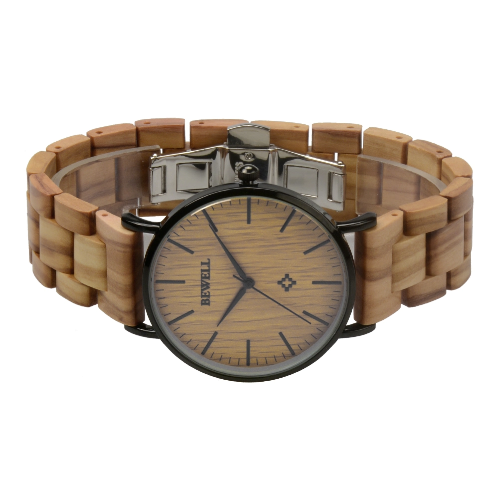 Shenzhen Watches Supplier Bewell Wooden Watch Luxury Mens Watch Custom Logo Steel and Wooden Clocks