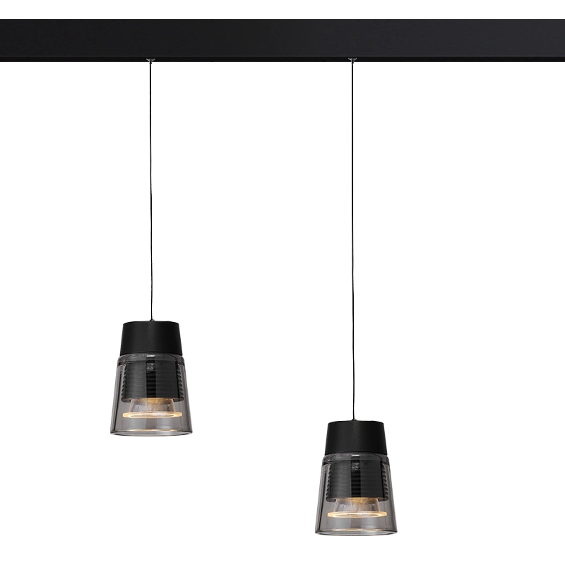 Tour moderne gris anthracite lustre en verre de l'installation ferroviaire magnétique Caisson suspendu intérieur lampe