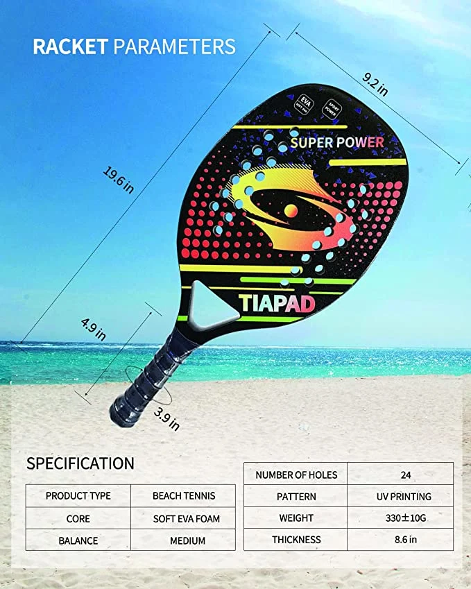 Adult Professional Full Carbon Beach Tennis Raqueta Soft EVA Face