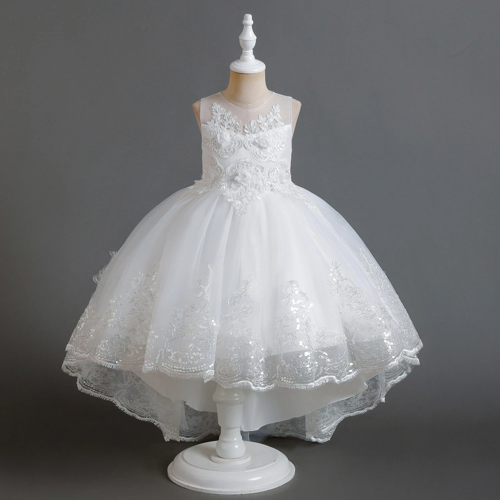 Luxus glänzende Prinzessin Ball Gown für Mädchen Rose Muster Blume Mädchen Brautkleid lange Schwanz Rosa Geburtstagskleider für 3to12 Jahre